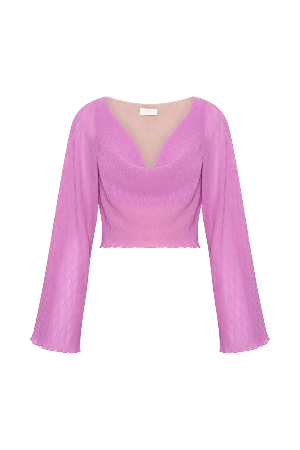 Ivy Wave Pleat Flare Sleeve Top - Rose Pink