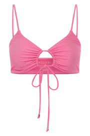 Meadow Recycled Nylon Ruched Tie Front Bikini Top - Pink