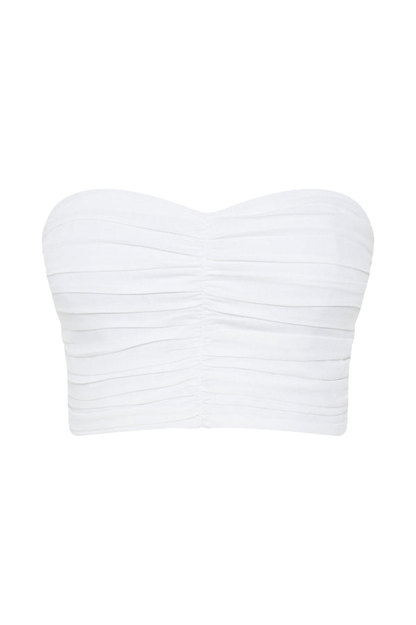 Mckenna Gathered Linen Top - White
