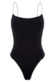 Valeria Low Back Thin Strap Bodysuit - Black
