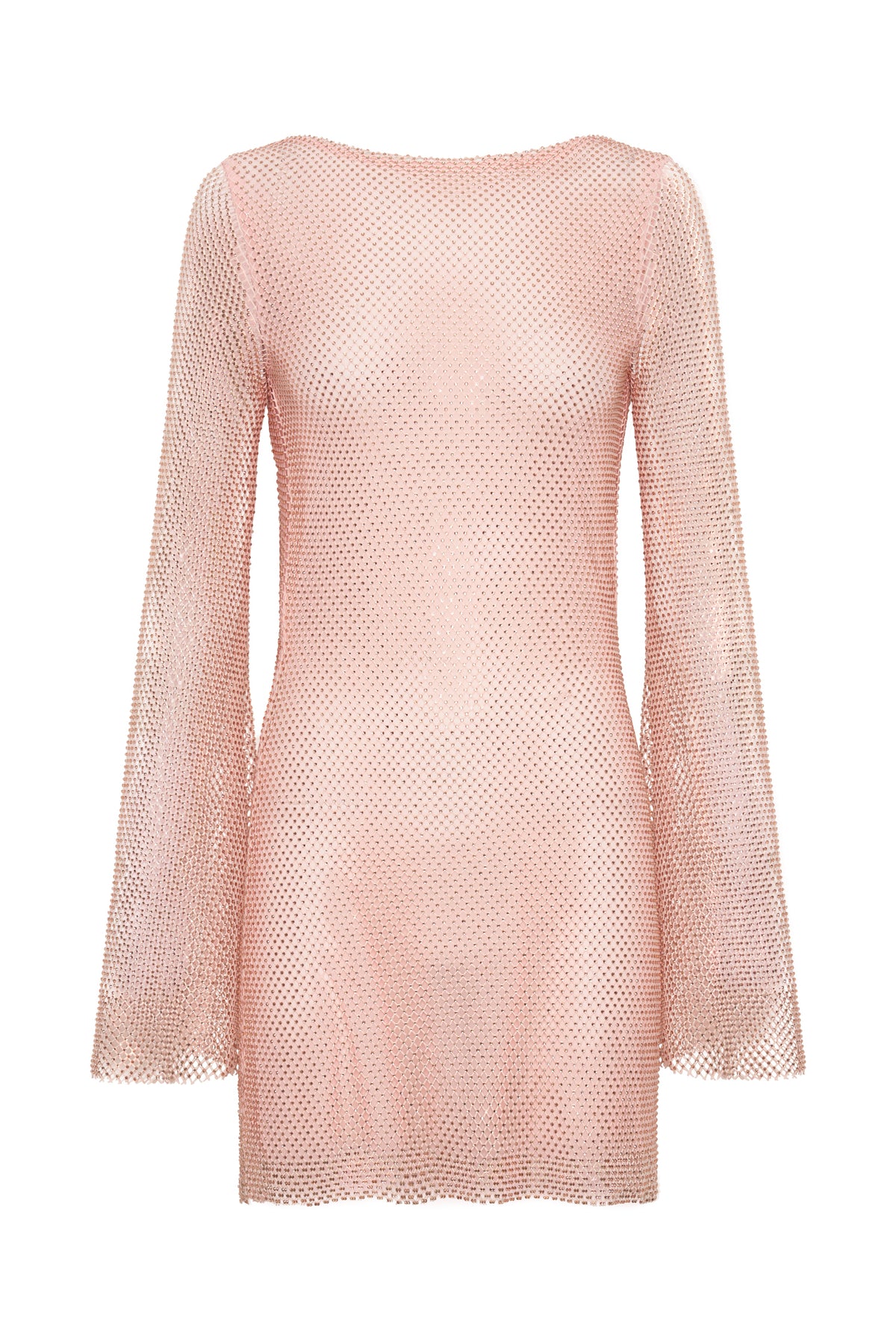 Samira Flare Sleeve Diamante Mesh Mini Dress - Baby Pink #11