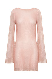 Samira Flare Sleeve Diamante Mesh Mini Dress - Baby Pink