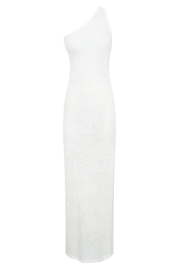Paisley One Shoulder Knit Maxi Dress - White
