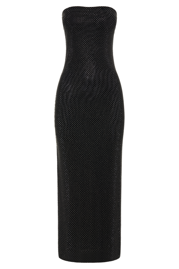 Waverly Strapless Diamante Midi Dress - Black
