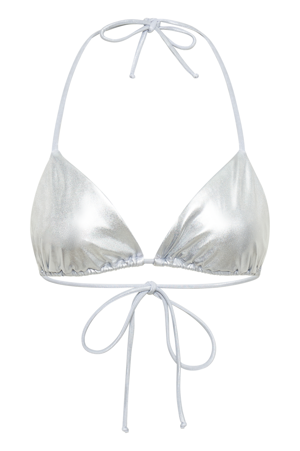 Ariel Metallic Triangle Tie Up Bikini Top - Silver