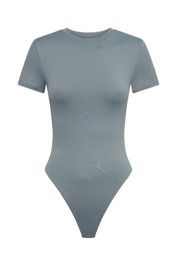 Francesca Recycled Nylon Crew Neck Short Sleeve Bodysuit - Light Charcoal