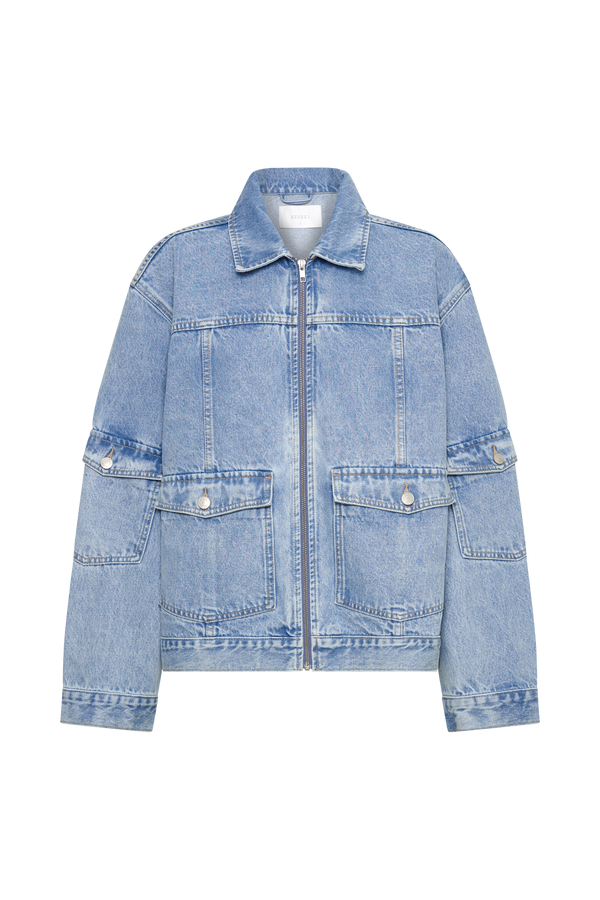 Rylee Oversized Denim Jacket - Mid Blue