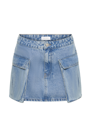 Lylah Denim Pocket Mini Skirt - Mid Blue