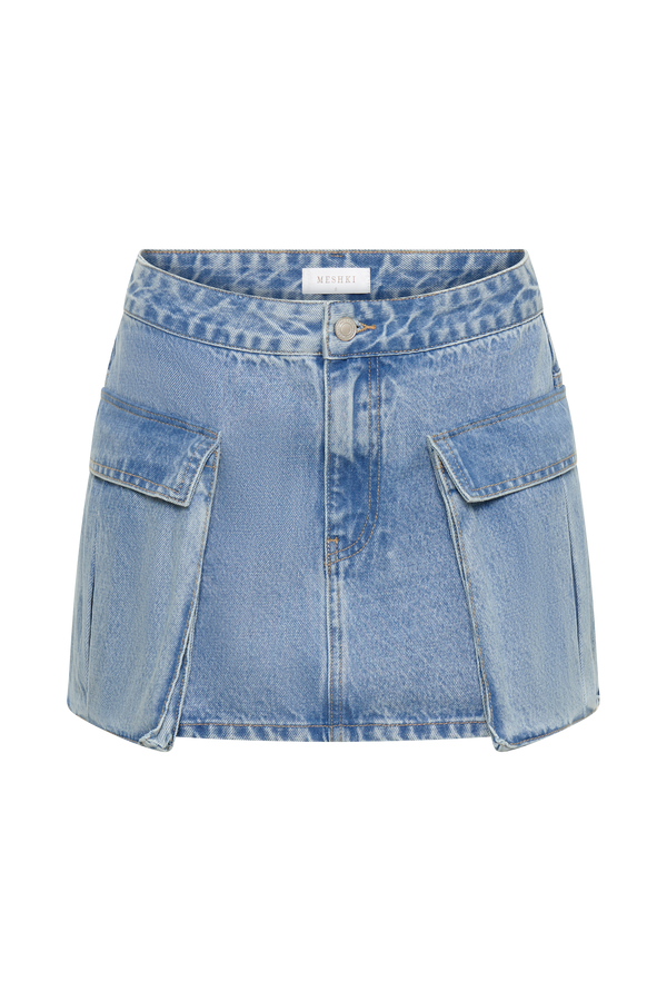 Lylah Denim Pocket Mini Skirt - Mid Blue