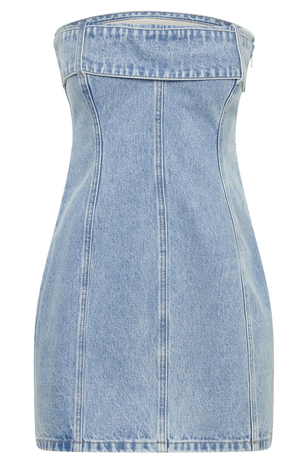 Teddi Denim Mini Dress - Mid Blue