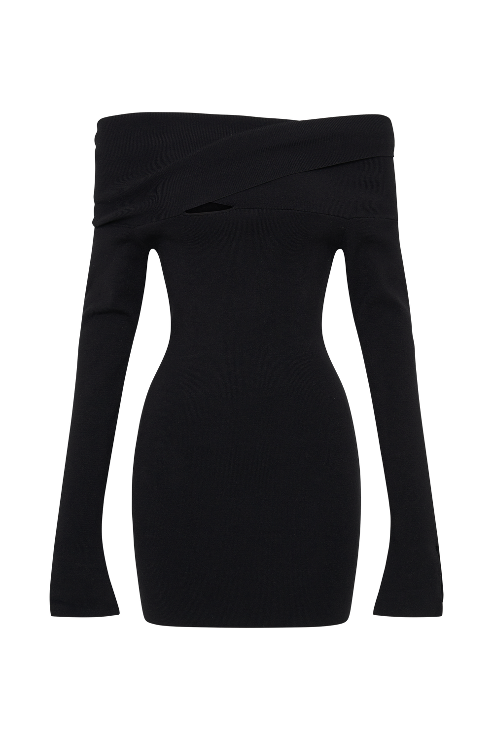 Clover Off Shoulder Knit Mini Dress - Black