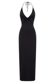 Heidi Recycled Nylon Pin Detail Midi Dress - Black