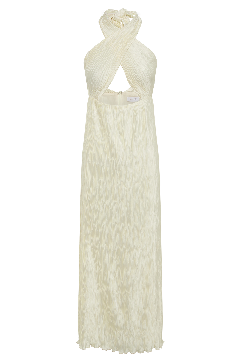 Demetria Plisse Halter Maxi Dress - Ivory
