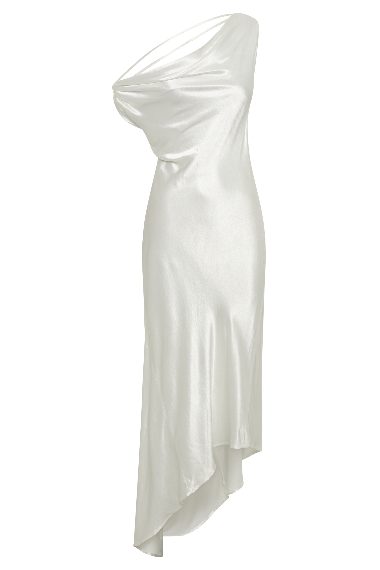 Yvette Slip Maxi Dress With Asymmetrical Hem White MESHKI