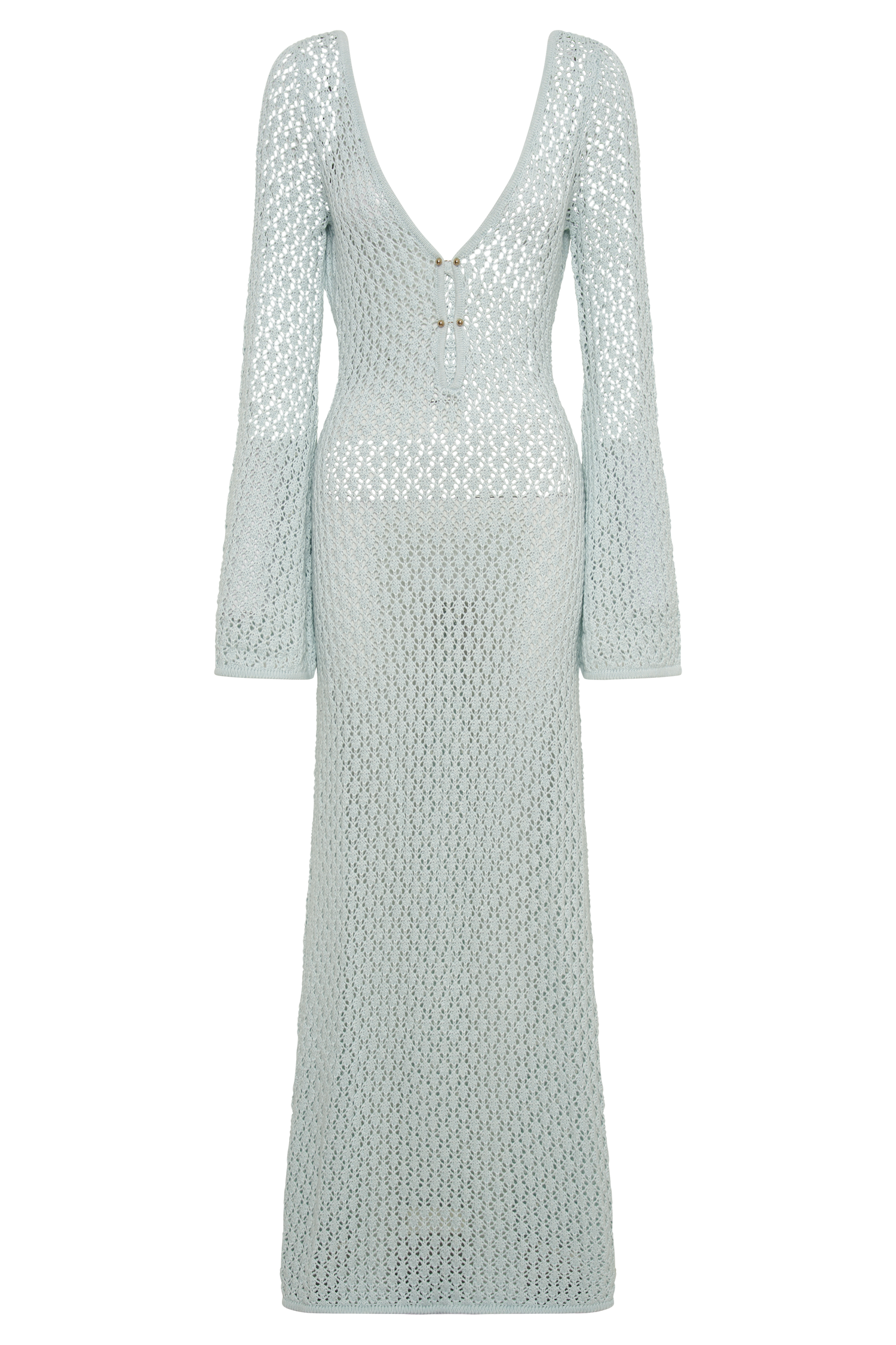 Kayleigh Crochet Fishtail Flare Sleeve Maxi Dress - Arctic Blue #11