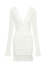 Leanne Jersey Gathered Mini Dress - White