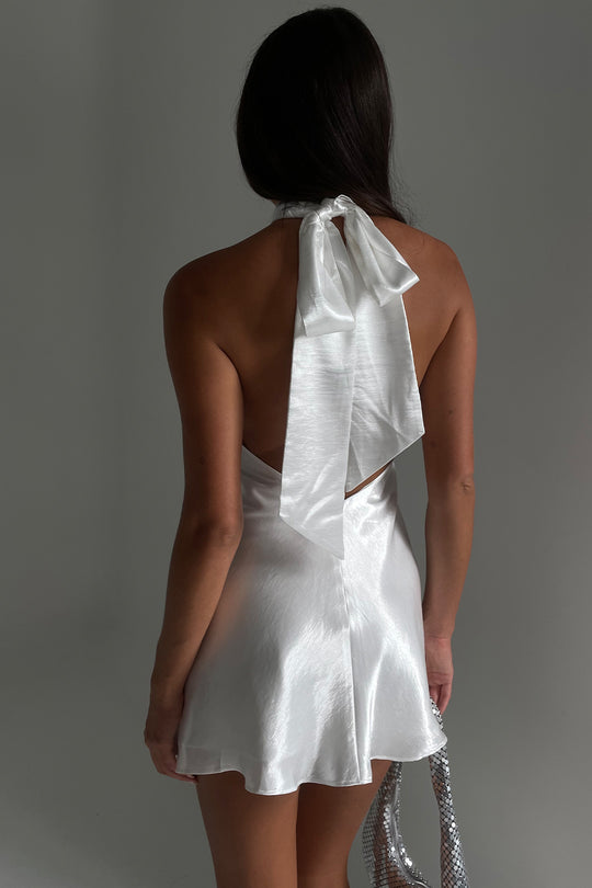 Cartia Bow Halter Micro Mini Dress - White - MESHKI