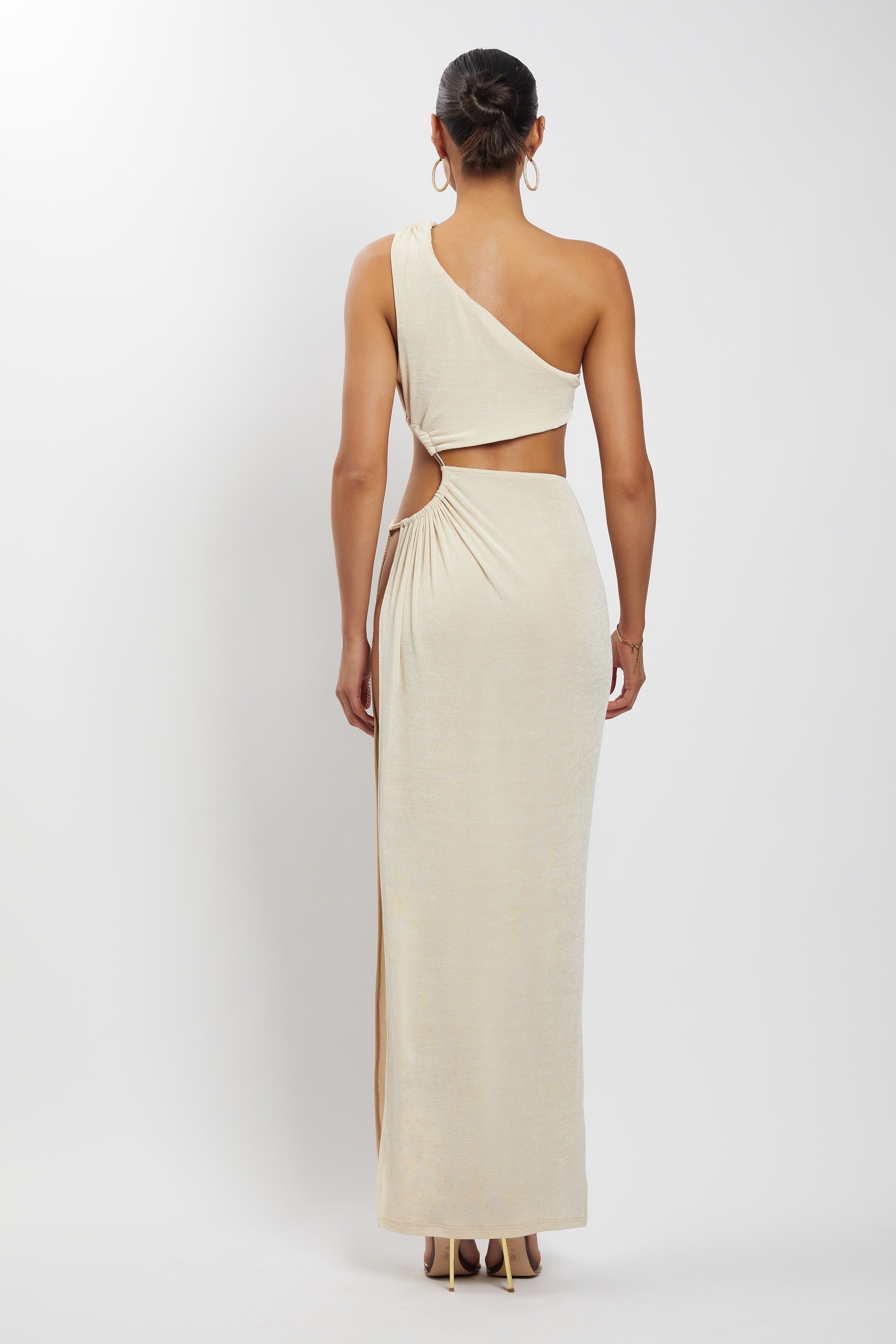 Paige Ruched Side Cut Out Maxi Dress - Nude #9