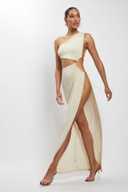 Paige Ruched Side Cut Out Maxi Dress - Nude