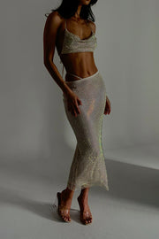 Rayne Mesh Diamante Midi Skirt - Cream