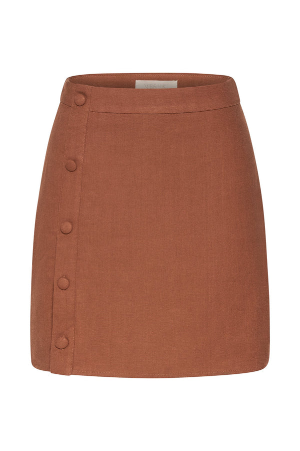 Maja Button Up Linen Mini Skirt - Brown