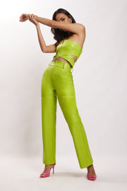 Sima Faux Leather High Waist Pants - Lime Green