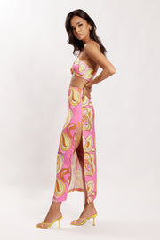 Frankie Two Tone Satin Maxi Skirt - Psychedelic Print