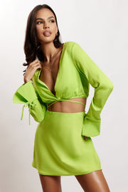 Rheanna Wrap Around Cropped Shirt - Lime Green