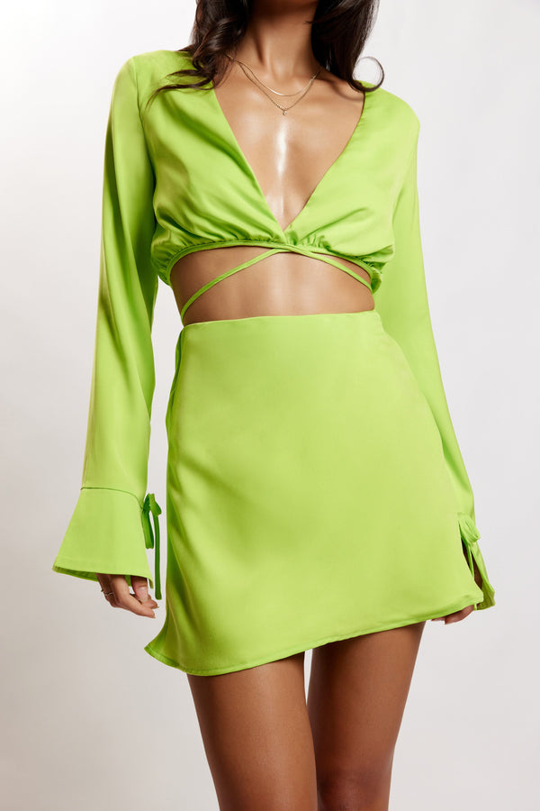 Annalise Satin A Line Mini Skirt - Lime Green