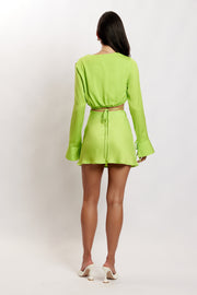 Annalise Satin A Line Mini Skirt - Lime Green