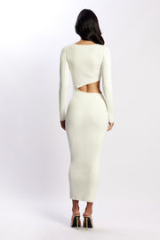 Gaia Cut Out Asymmetric Knitted Midi Dress - White