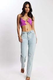 Montana Ruched Cut Out Crop Top - Violet