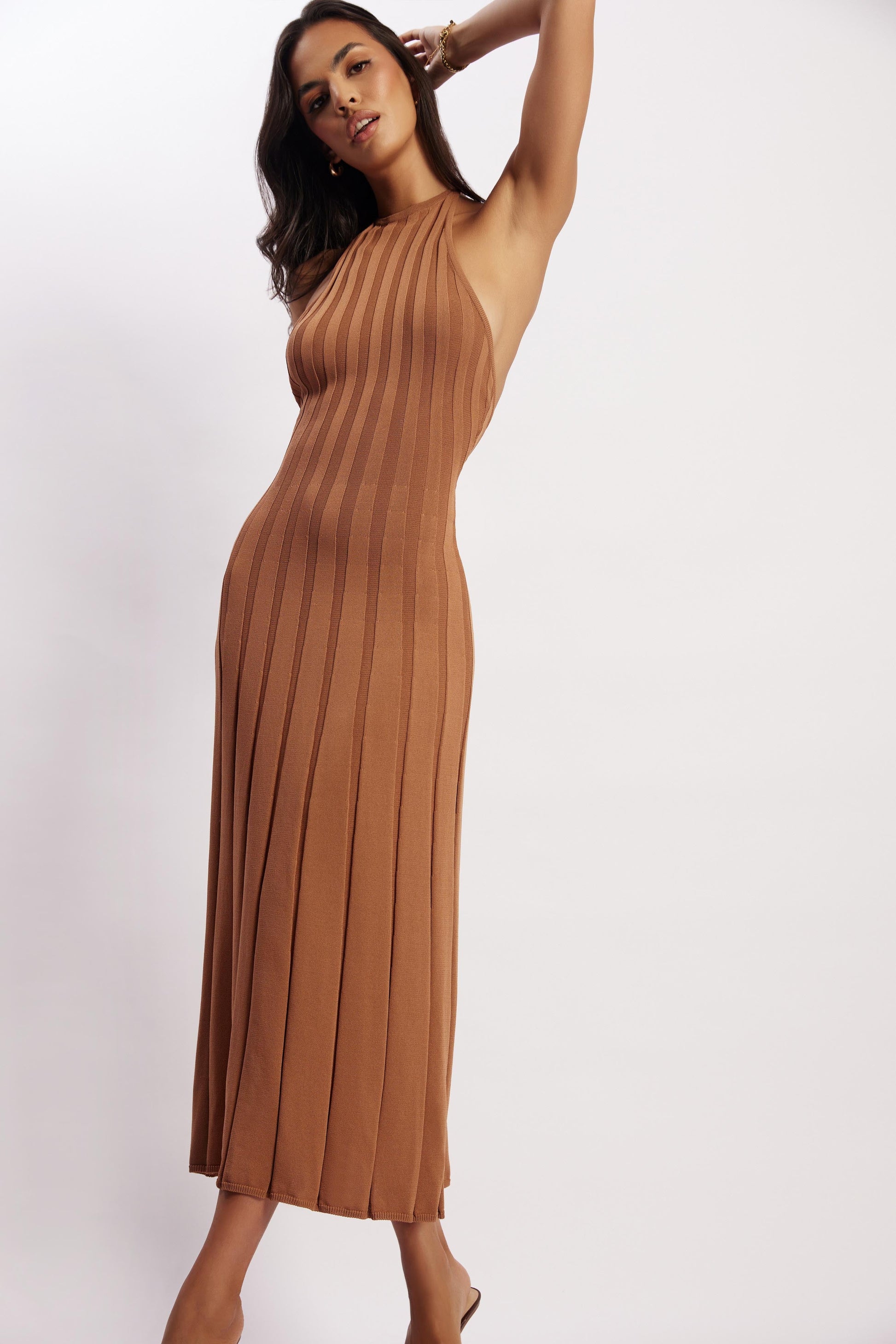 Adrienne Halter Neck Midi Dress - Tan #8