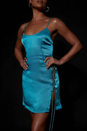Briah Diamante Rope Mini Dress - Cyan Blue