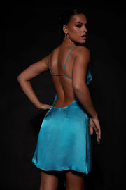Briah Diamante Rope Mini Dress - Cyan Blue