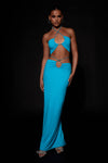 Ruby Diamante Rope Ruched Maxi Skirt - Cyan Blue