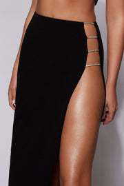 Anastasia Diamante Rope Maxi Skirt With Split - Black