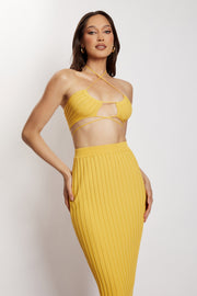 Stacey Ruched Knit Halter Top - Yellow