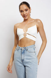Phoenix Cut Out Ruched Crop Top - White