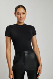Francesca Crew Neck Short Sleeve Bodysuit - Black