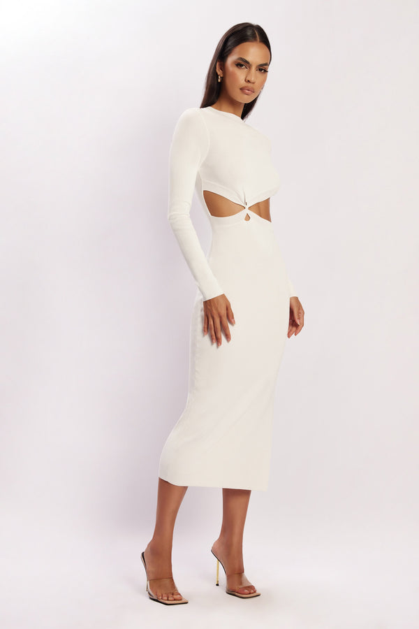 Mila Twist Front Knit Midi Dress - White