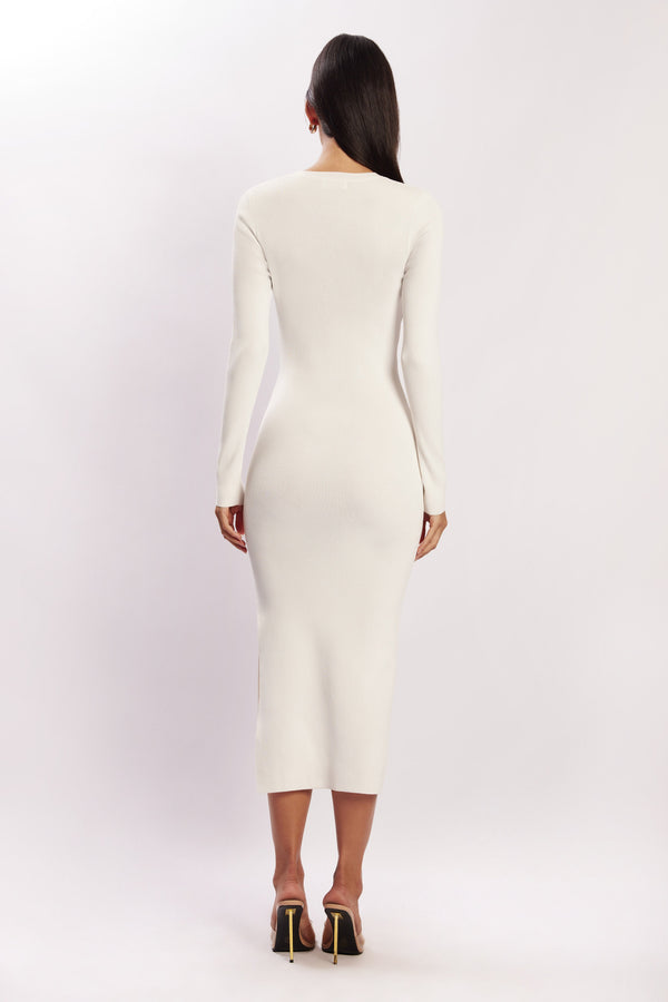 Mila Twist Front Knit Midi Dress - White