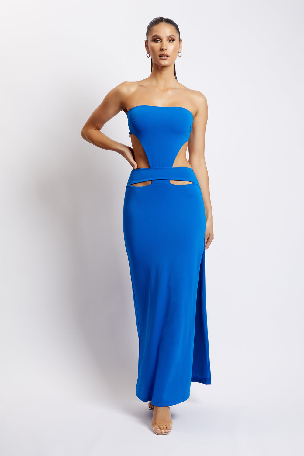 Marissa Strapless Maxi Dress With Waist Tie - Cobalt Blue