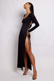Kathryn Recycled Nylon Lace Up Maxi Dress - Black