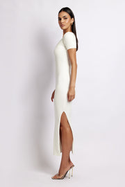 Nina Short Sleeve Knit Midi Dress - White