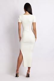 Nina Short Sleeve Knit Midi Dress - White