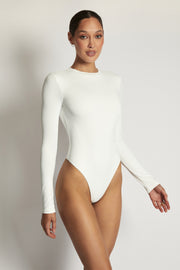Delilah Long Sleeve Crew Neck Bodysuit - White