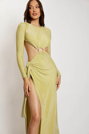 Christina Backless Maxi Wrap Dress - Green Shimmer