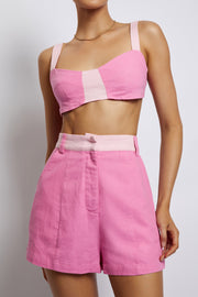 Yalda Contrast Panel Linen Bustier - Candy Pink