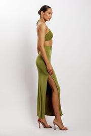 Alizeh Ruched Halter Crop Top - Green